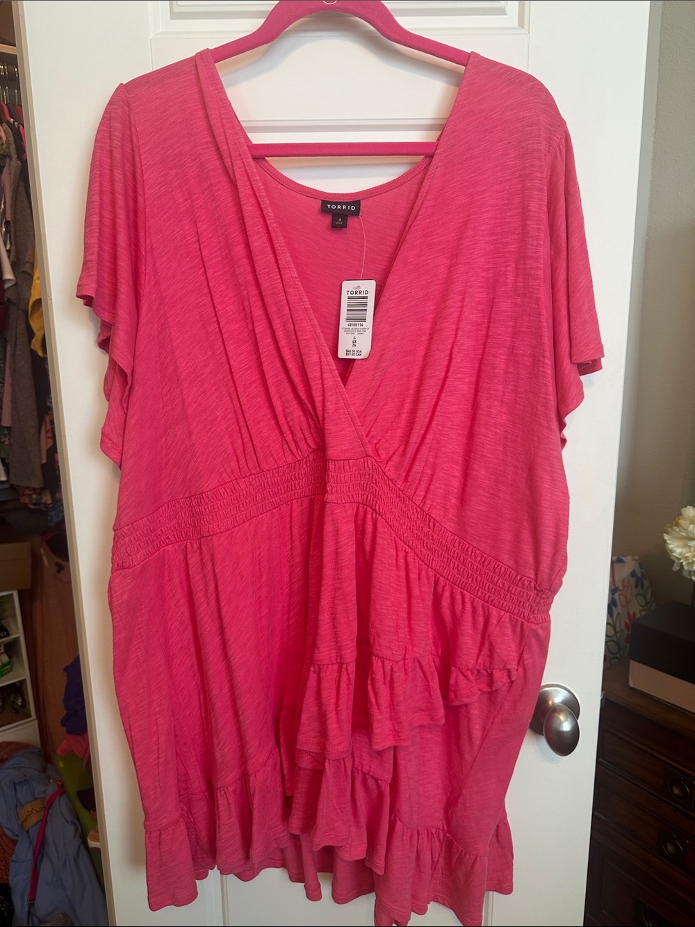 torrid Hot Pink Ruffle V-Neck Tunic